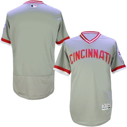 Reds Blank Grey Flexbase Authentic Collection Cooperstown Stitched MLB Jersey - Click Image to Close